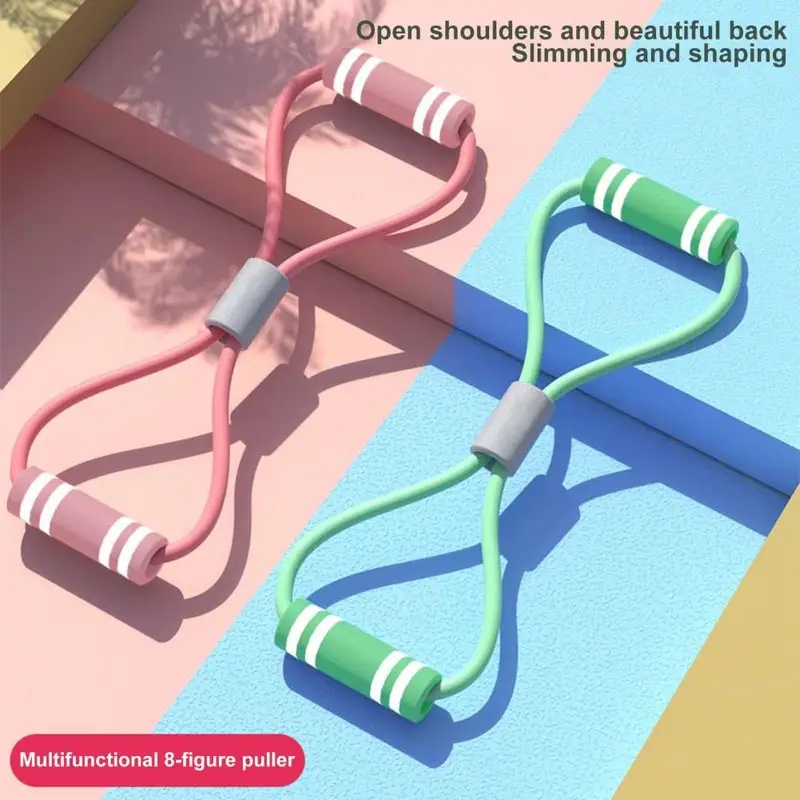 Figure 8 Resistance Band - สายรัดออกกำลังกายแบบมีด้ามจับ พกพาสะดวก สำหรับผู้ชายและผู้หญิง ใช้บริหารแขน ไหล่ ยืดกล้ามเนื้อ