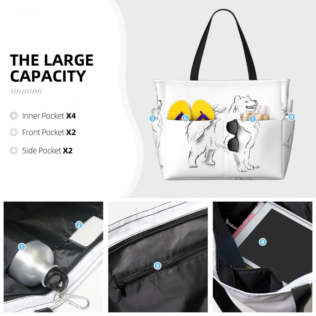 กระเป๋าโท้ทลายสุนัขซามอยด์ กระ - Yoga Fitness Drawing บทวิจารณ์และราคา